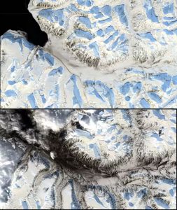 zwei Satellitenfotos, das untere dunkler